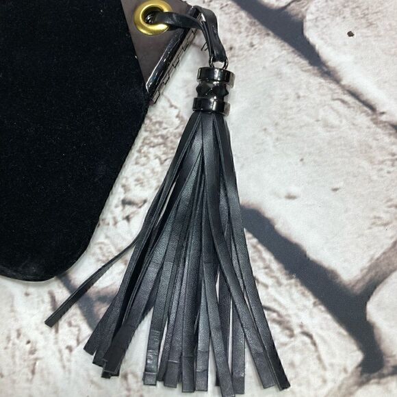 EUC Black Velvet Clutch PU leather Tassel - Picture 8 of 8